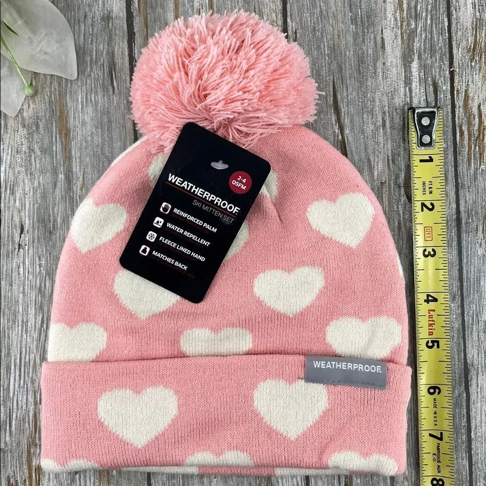 Baby Toddler Weatherproof Pink and White Heart Kids Beanie